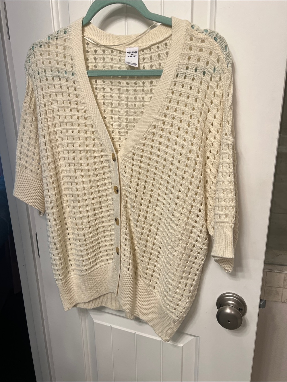 Melrose and Market Cream Open-Weave Button Front Cardigan